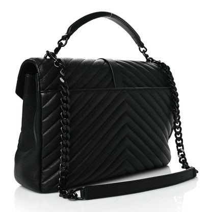 Saint Laurent Sheepskin Matelasse Chevron Monogram Monochrome Large College Satchel Black 3 of 10