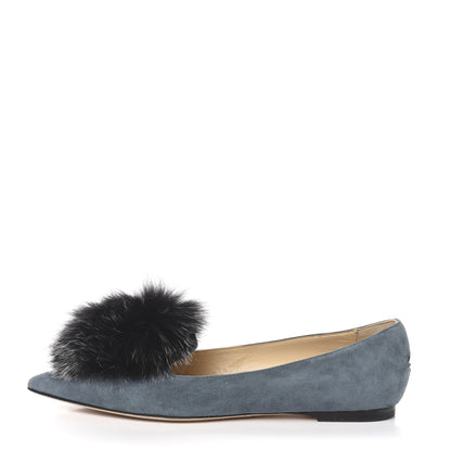 Jimmy Choo Suede Fox Fur Gale Ballet Flats 40 Blue 1 of 8