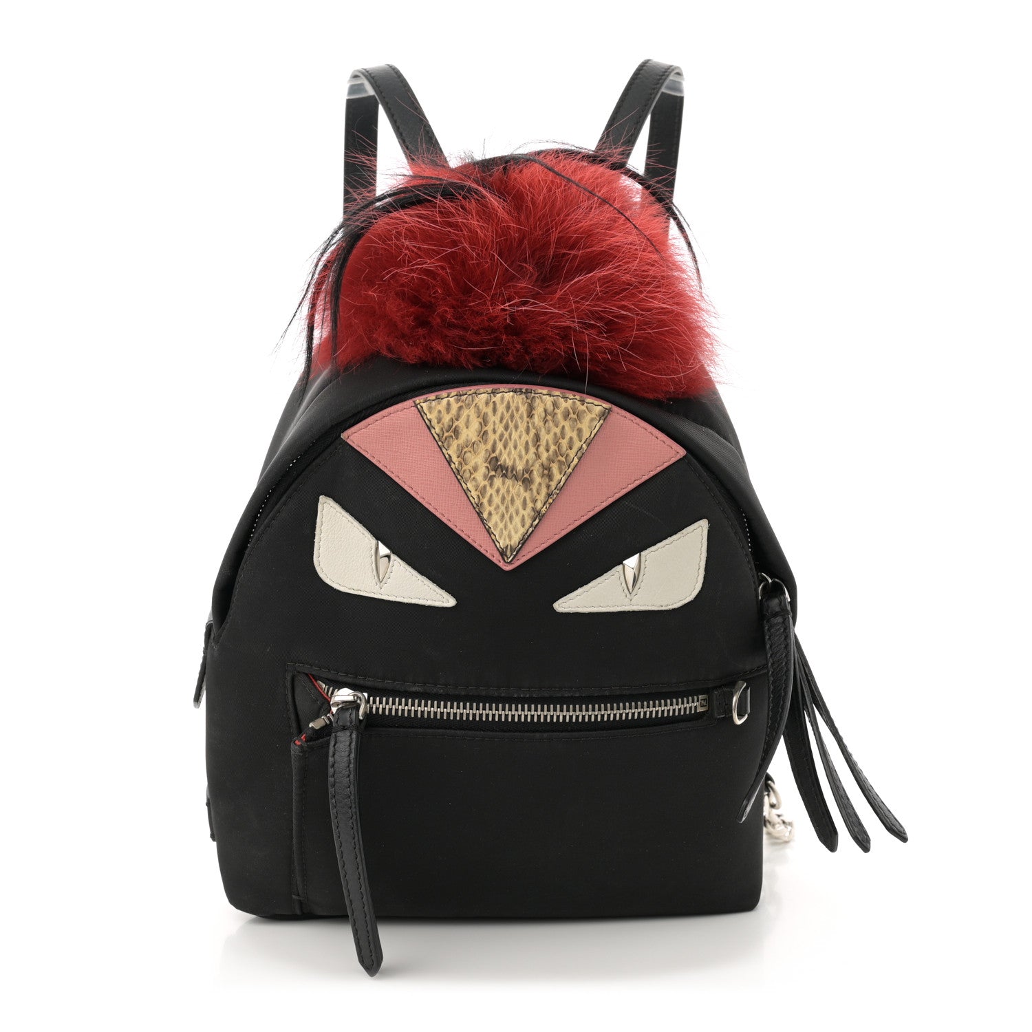 Fendi Nylon Vitello Dolce Elaphe Fox Fur Monster Eyes Backpack Black Natural Bordeaux Multicolor 1 of 13