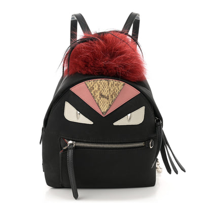 Fendi Nylon Vitello Dolce Elaphe Fox Fur Monster Eyes Backpack Black Natural Bordeaux Multicolor 1 of 13