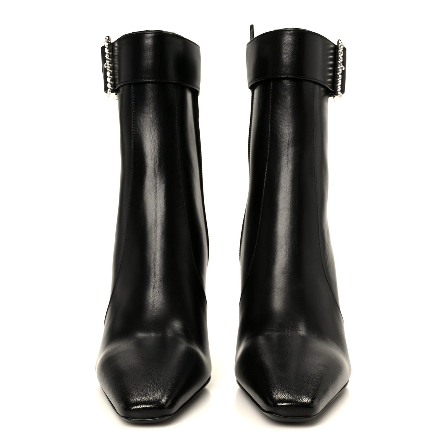 Goatskin Crystal Buckle Claude 90 Ankle Booties 38 Black