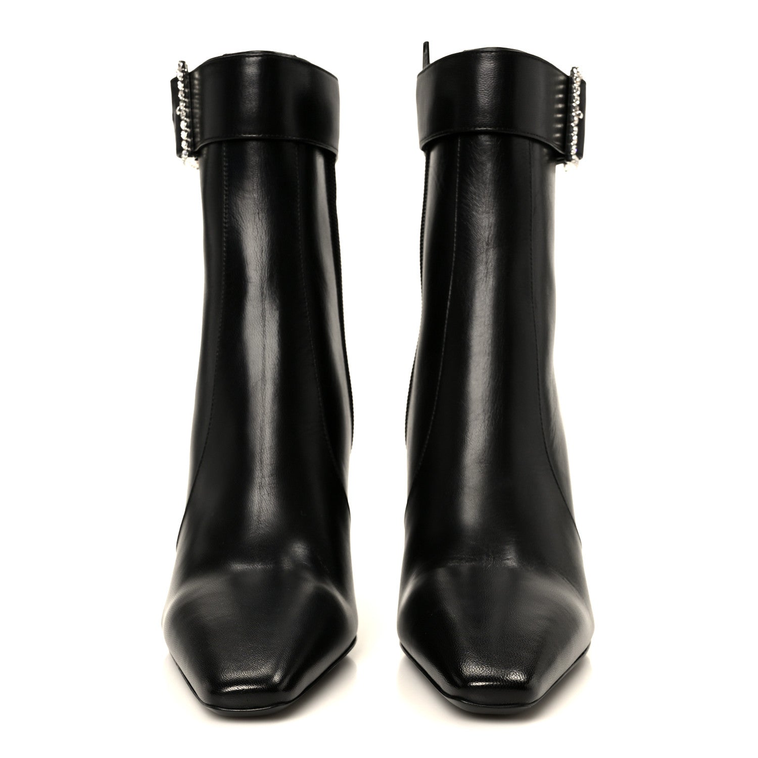 Saint Laurent Goatskin Crystal Buckle Claude 90 Ankle Booties 38 Black 3 of 11