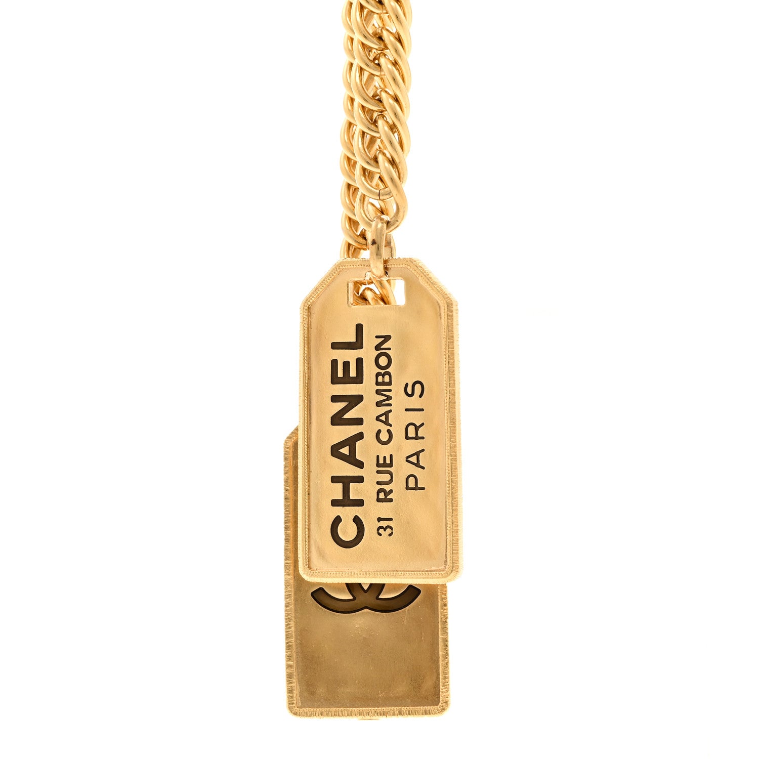 Chanel Metal ID Dog Tag Charm Necklace Gold 4 of 5
