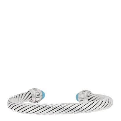 David Yurman Sterling Silver Diamond Turquoise 7mm Cable Classics Bracelet 2 of 3