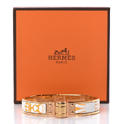 Hermes Enamel Printed Narrow Mors A Jouts Tatoo Hinged Bracelet M 5 of 5