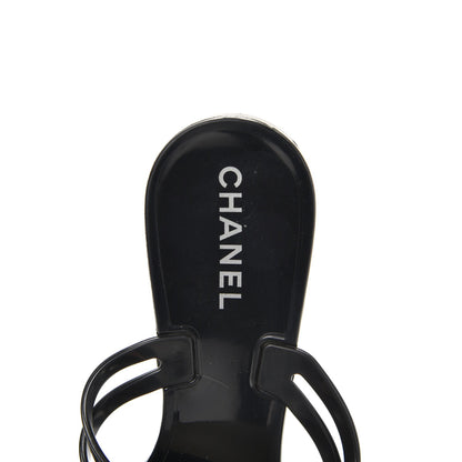 Chanel Jelly Camellia Thong Sandals 39 Black Ivory 7 of 9