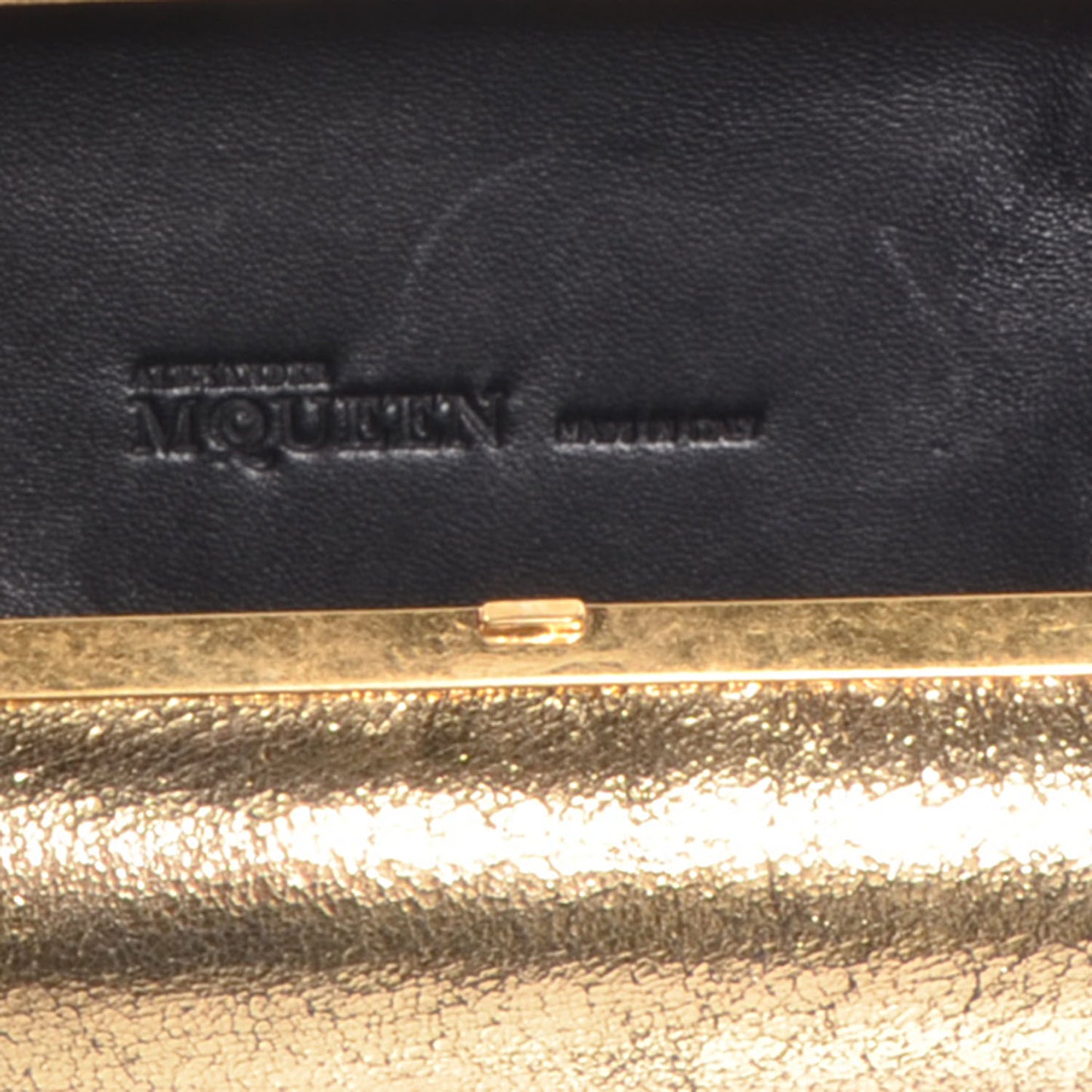 Metallic Crackled Leather Skull Box Clutch Gold