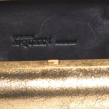 Alexander McQueen Metallic Crackled Leather Skull Box Clutch Gold 6 of 7
