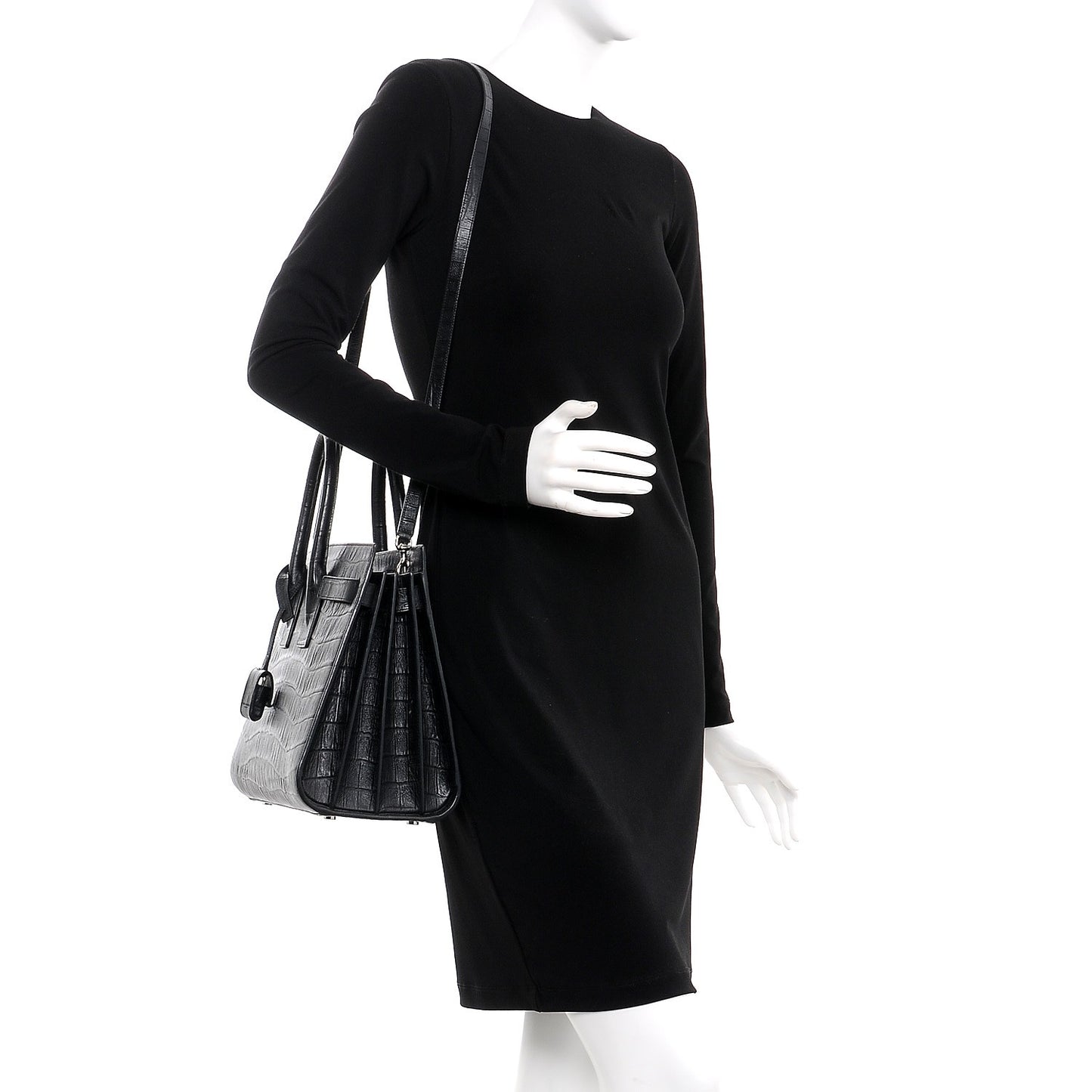Calfskin Crocodile Embossed Small Sac de Jour Black