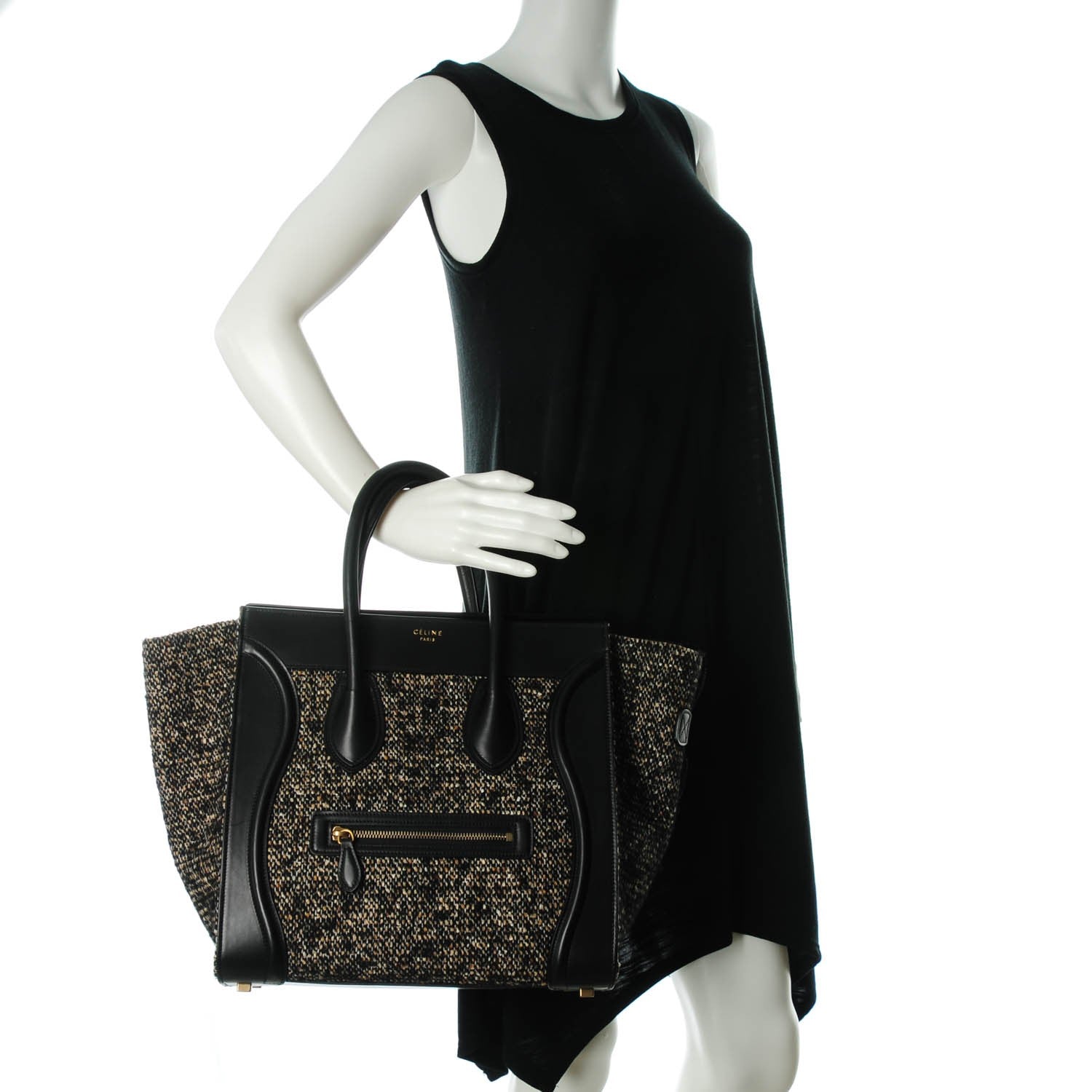 Celine Smooth Calfskin Tweed Mini Luggage Black 2 of 8