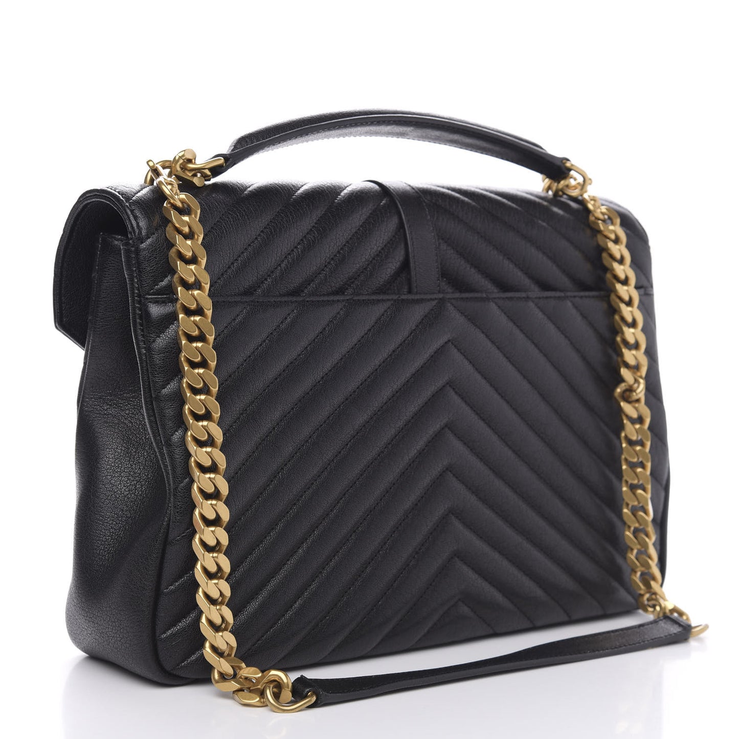 Sheepskin Matelasse Chevron Monogram Large College Satchel Black
