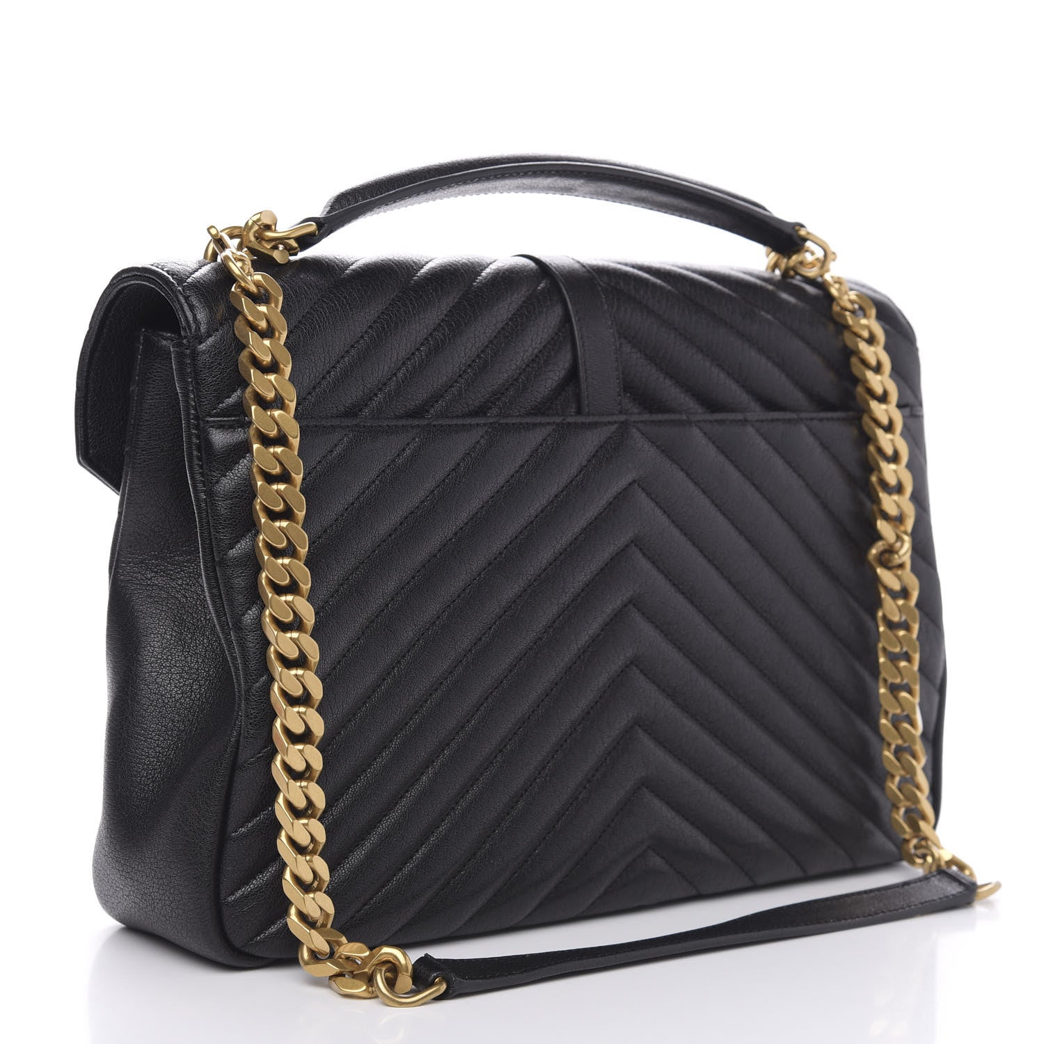 Saint Laurent Sheepskin Matelasse Chevron Monogram Large College Satchel Black 3 of 12