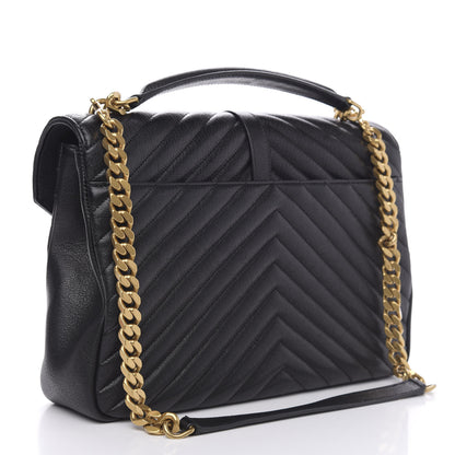 Saint Laurent Sheepskin Matelasse Chevron Monogram Large College Satchel Black 3 of 12