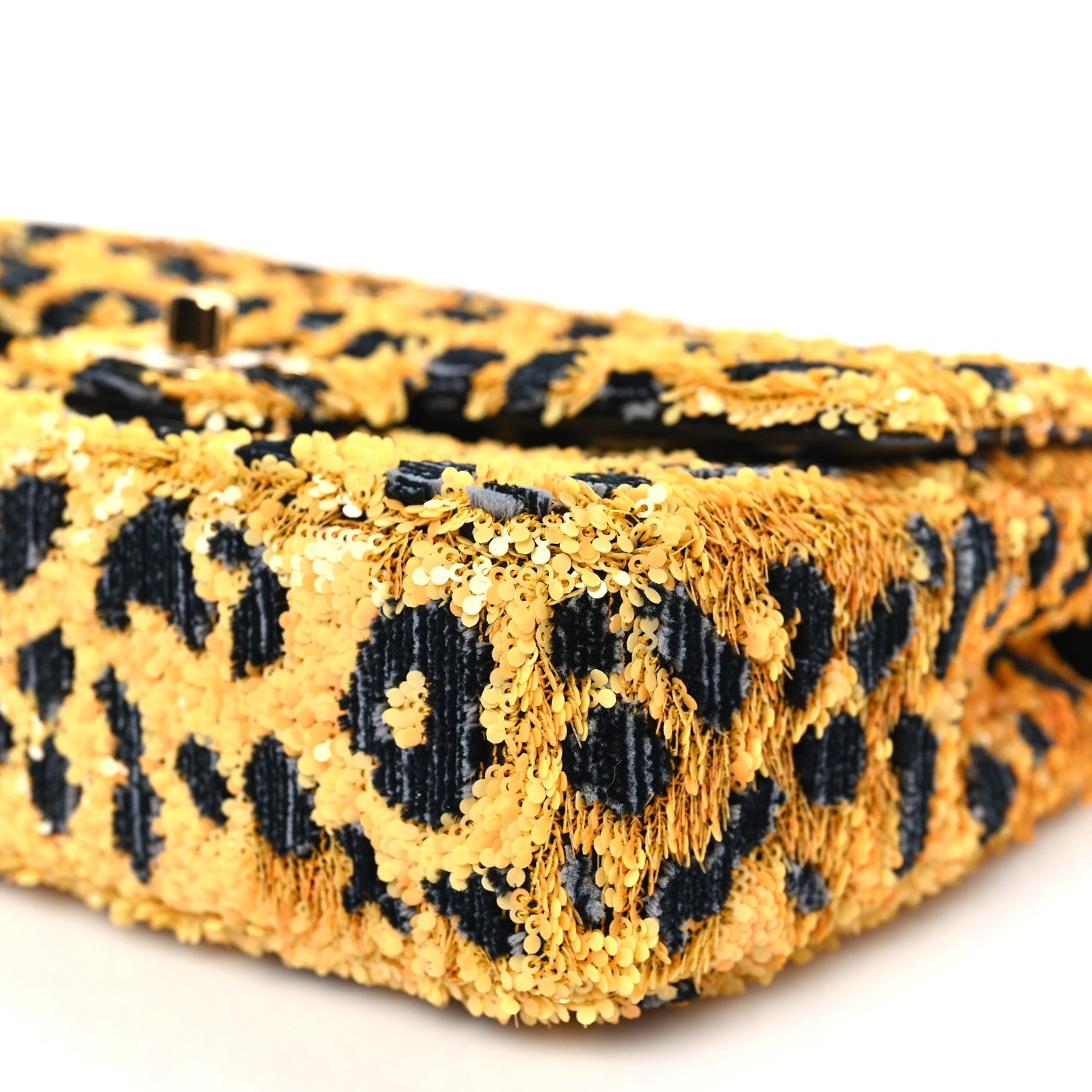Chanel Sequin Mixed Fibers Leopard Print Mini Rectangular Flap Black Orange 10 of 11
