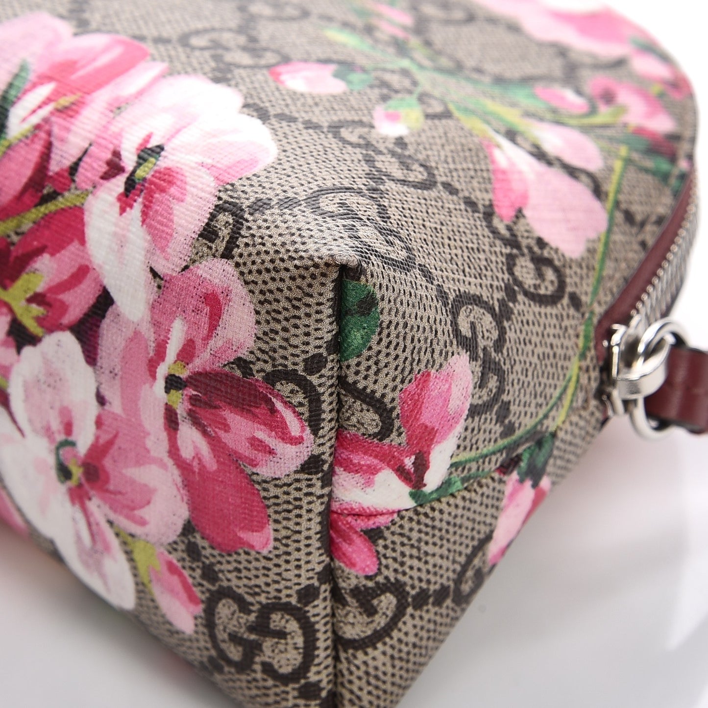 GG Supreme Monogram Blooms Large Pouch Cosmetic Case Beige Multicolor Dry Rose