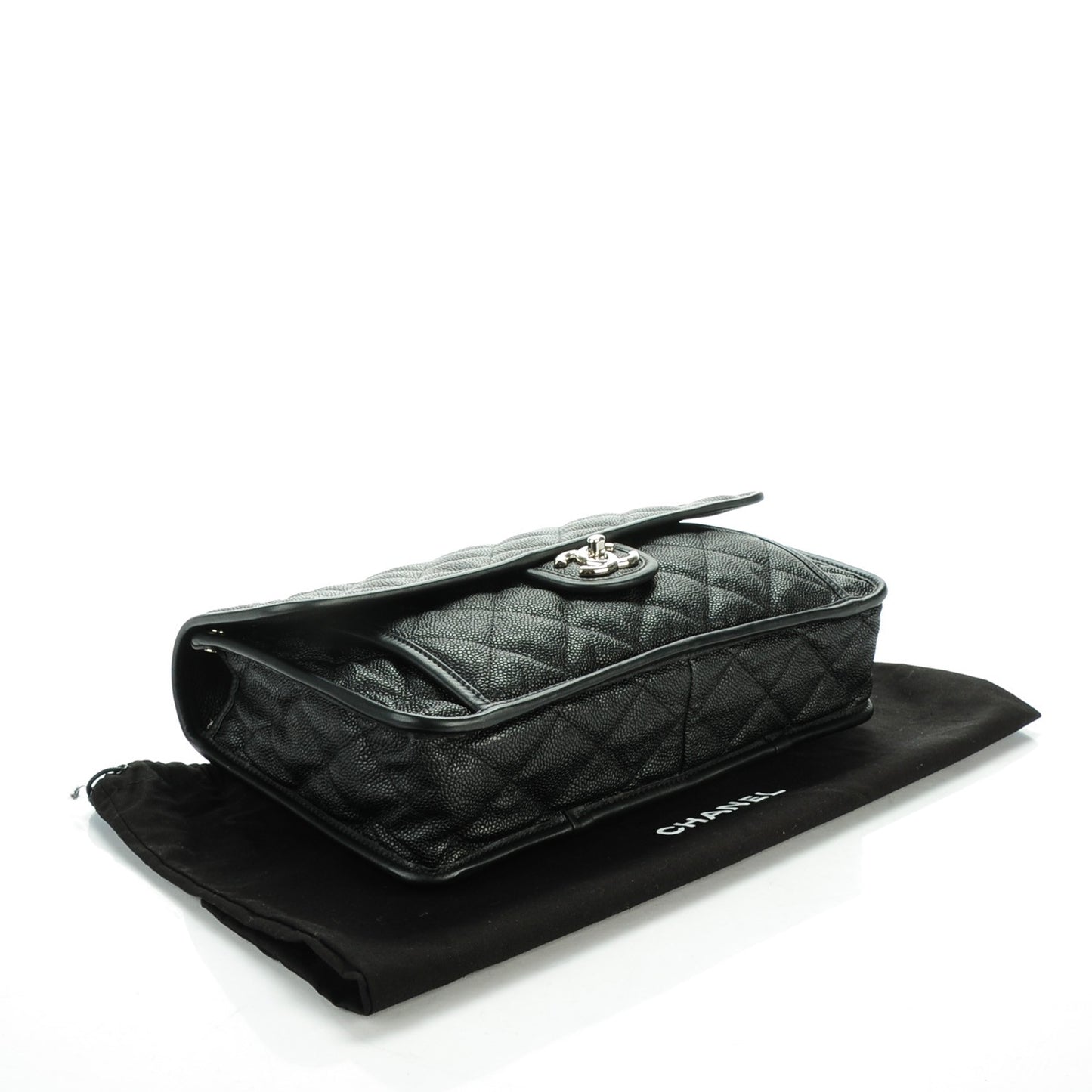 Caviar Quilted Large French Riviera Flap Black