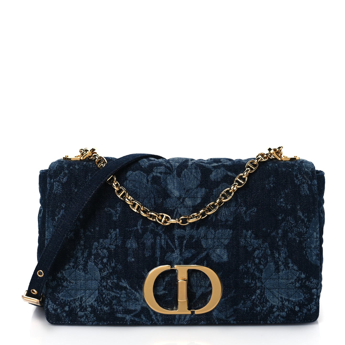 Denim Floral Cannage Small Caro Bag Blue