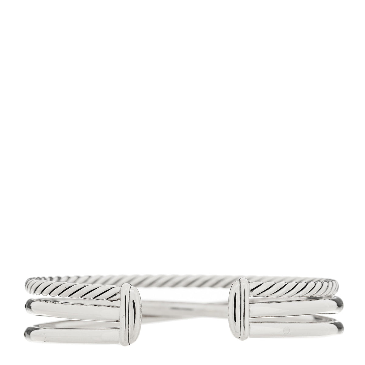 David Yurman Sterling Silver 18K Yellow Gold Diamond Crossover Three Row Cuff Bracelet 2 of 3