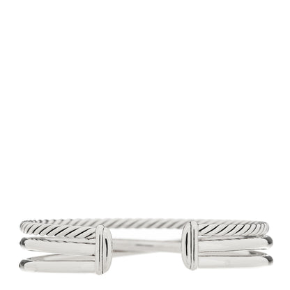 David Yurman Sterling Silver 18K Yellow Gold Diamond Crossover Three Row Cuff Bracelet 2 of 3