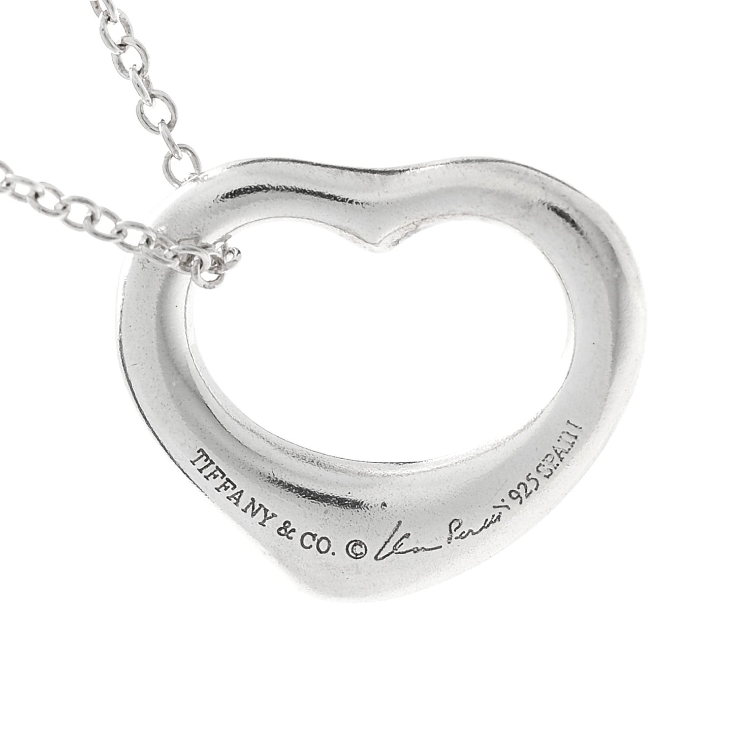 Sterling Silver 16mm Elsa Peretti Open Heart Pendant Necklace