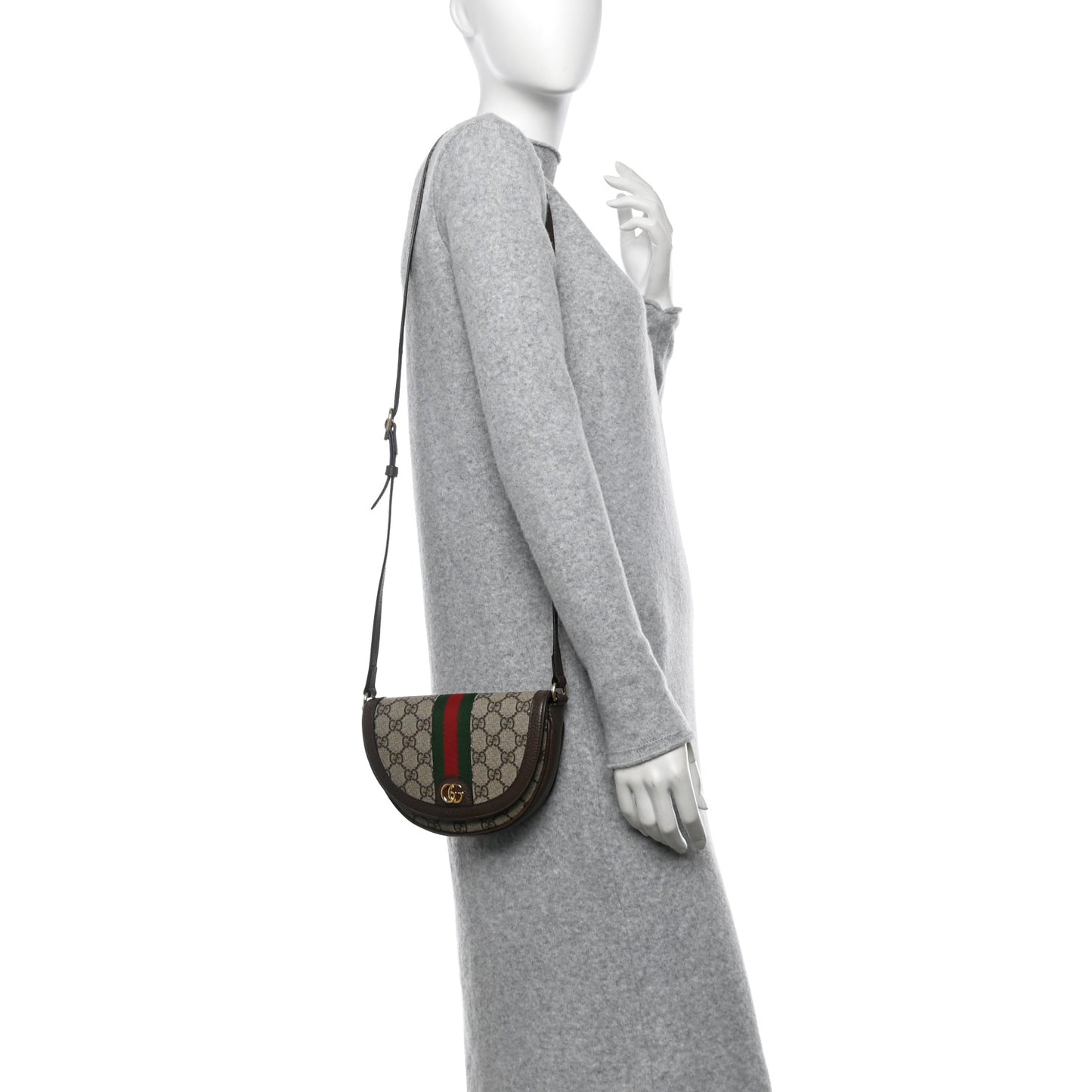 GG Supreme Monogram Textured Dollar Calfskin Web Mini Ophidia Flap Shoulder Bag Beige Ebony New Acero