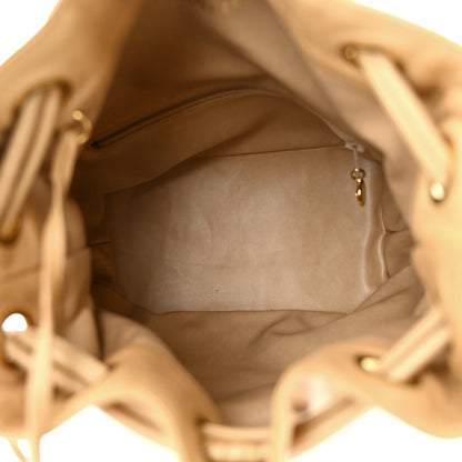 Chanel Lambskin Quilted Drawstring Bucket Bag Beige 6 of 13