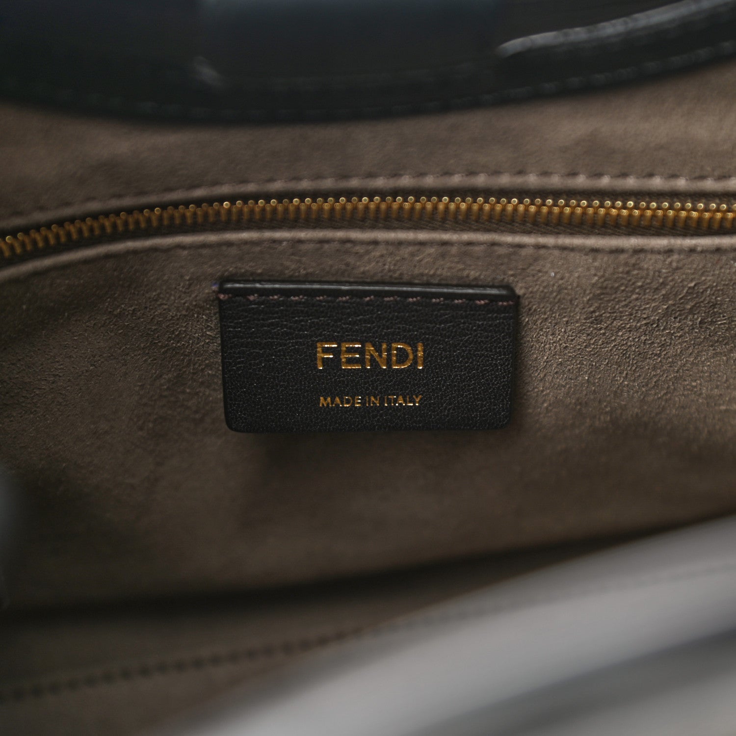 Fendi Glazed Fabric Vitello Century Plexiglass FF 1974 Stamp Patch Small Runaway Shopper Tote Mogano Panna Black 6 of 10