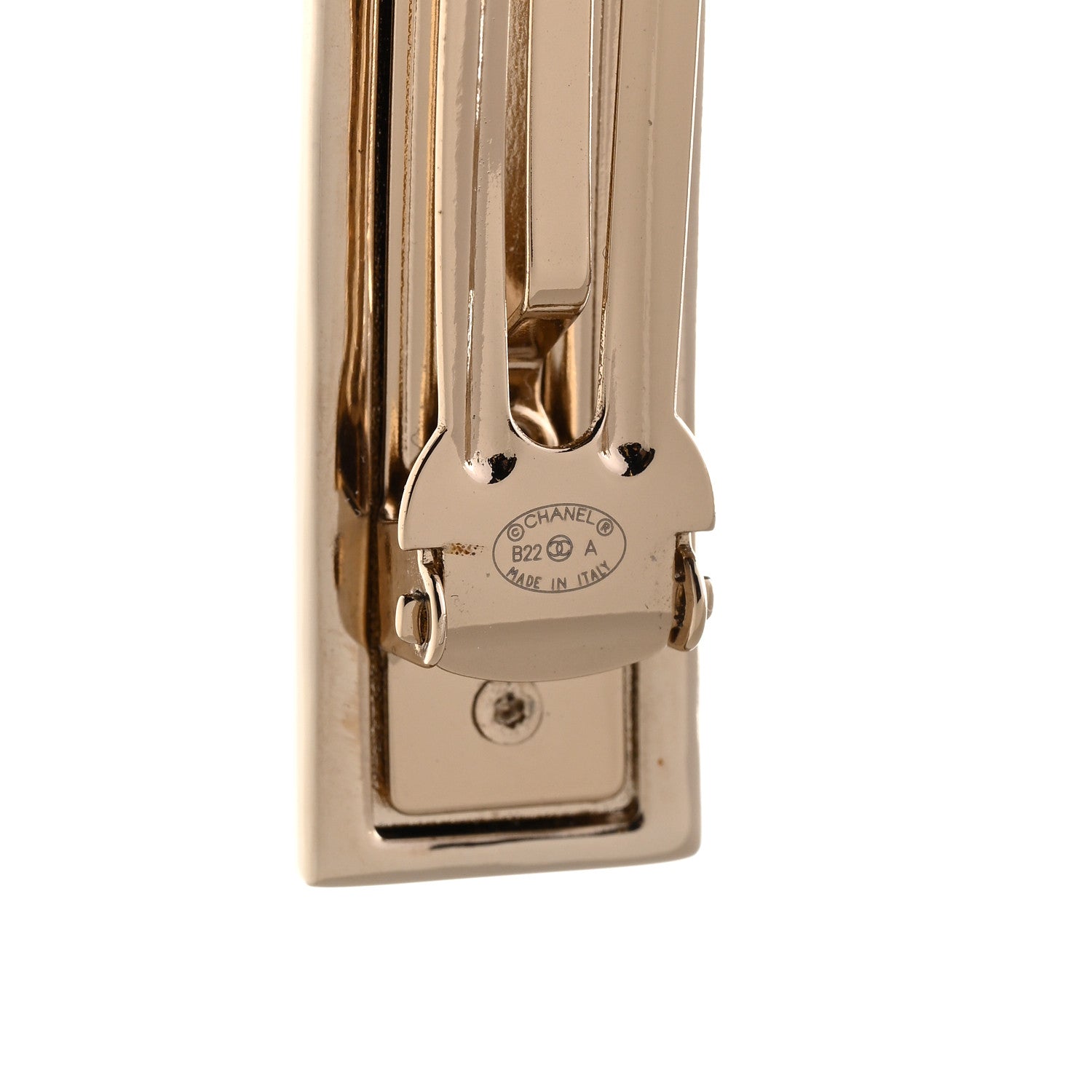 Chanel Metal Enamel Logo Hair Clip Gold Black White 5 of 6