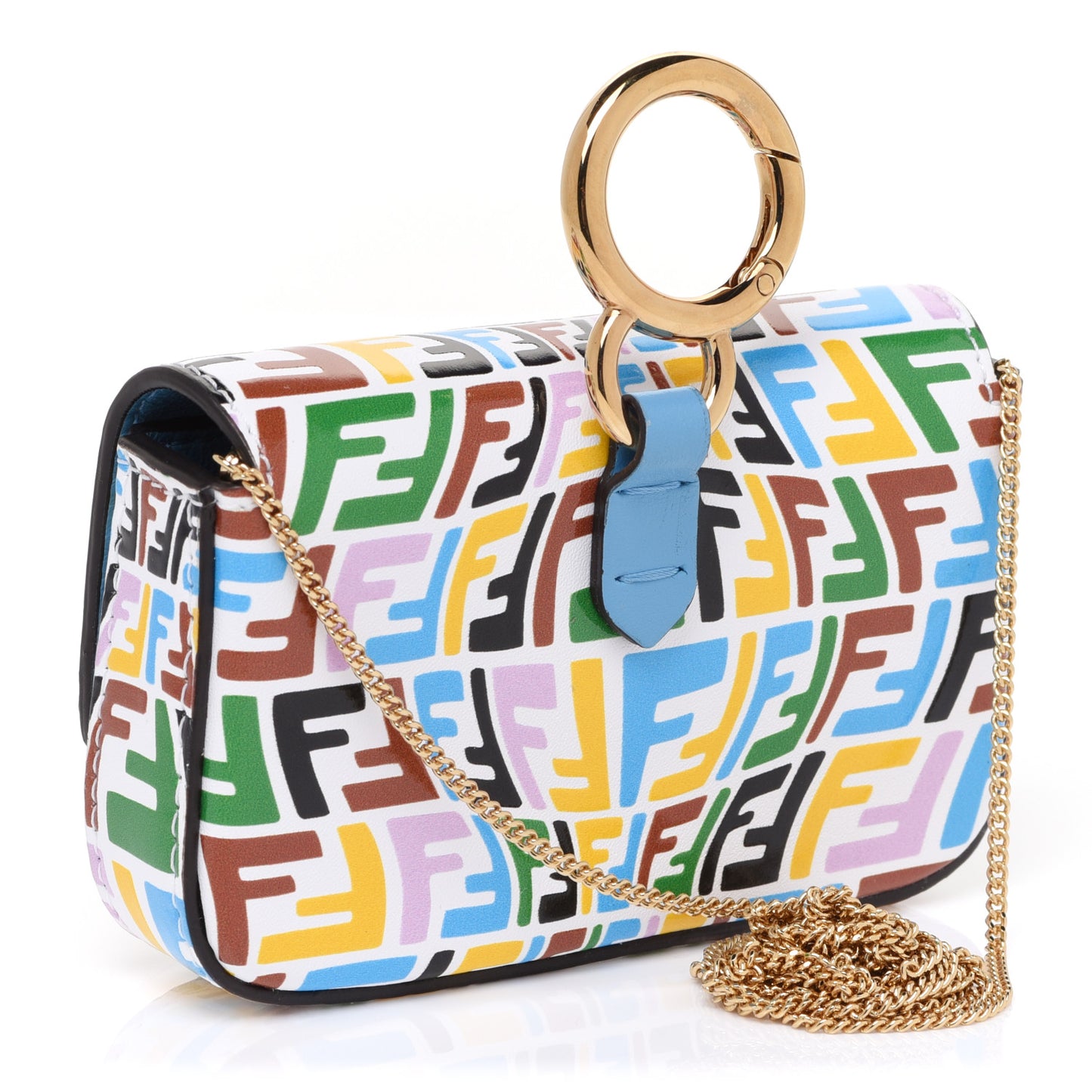 X SARAH COLEMAN Vitello Liberty Ceylon Micro FF Fish Eye Embossed Nano Baguette Charm Multicolor Cyber Blue