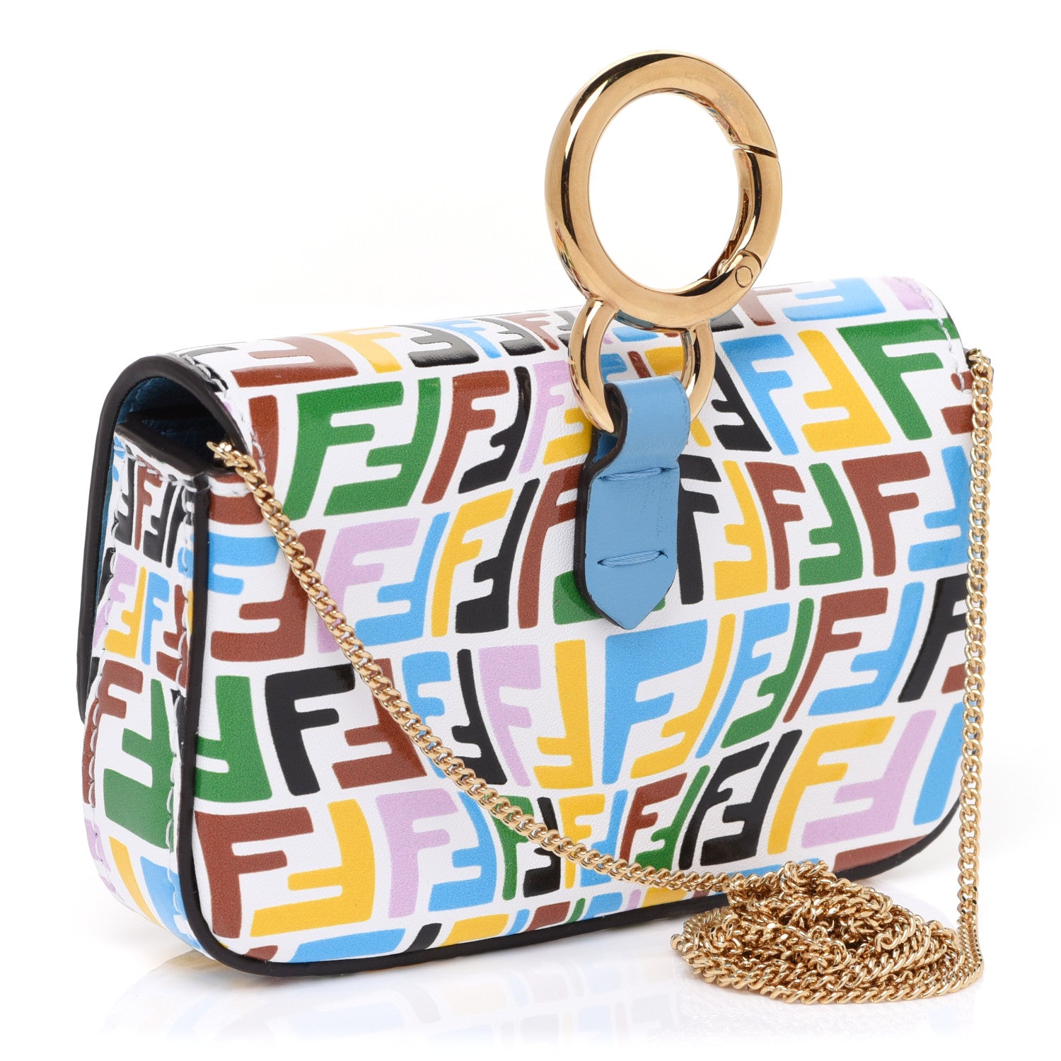 Fendi X SARAH COLEMAN Vitello Liberty Ceylon Micro FF Fish Eye Embossed Nano Baguette Charm Multicolor Cyber Blue 3 of 7