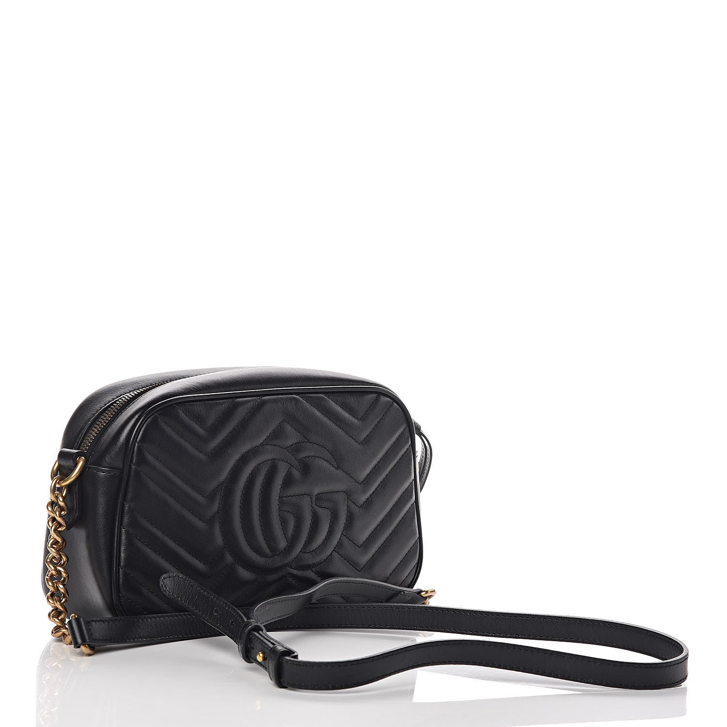 Gucci Calfskin Matelasse Small GG Marmont Chain Shoulder Bag Black 3 of 11