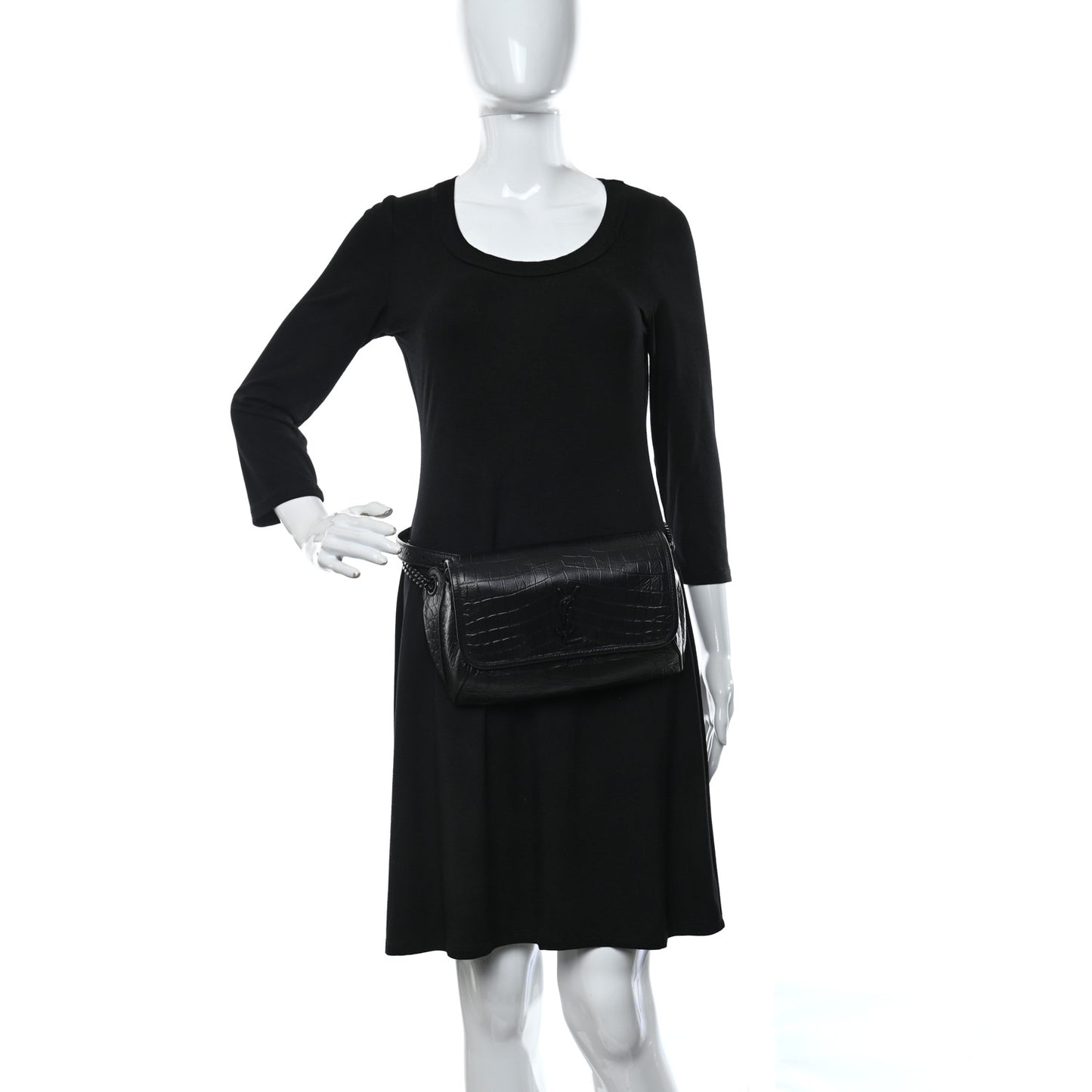Crocodile Embossed Matelasse Monogram Niki Body Bag Black