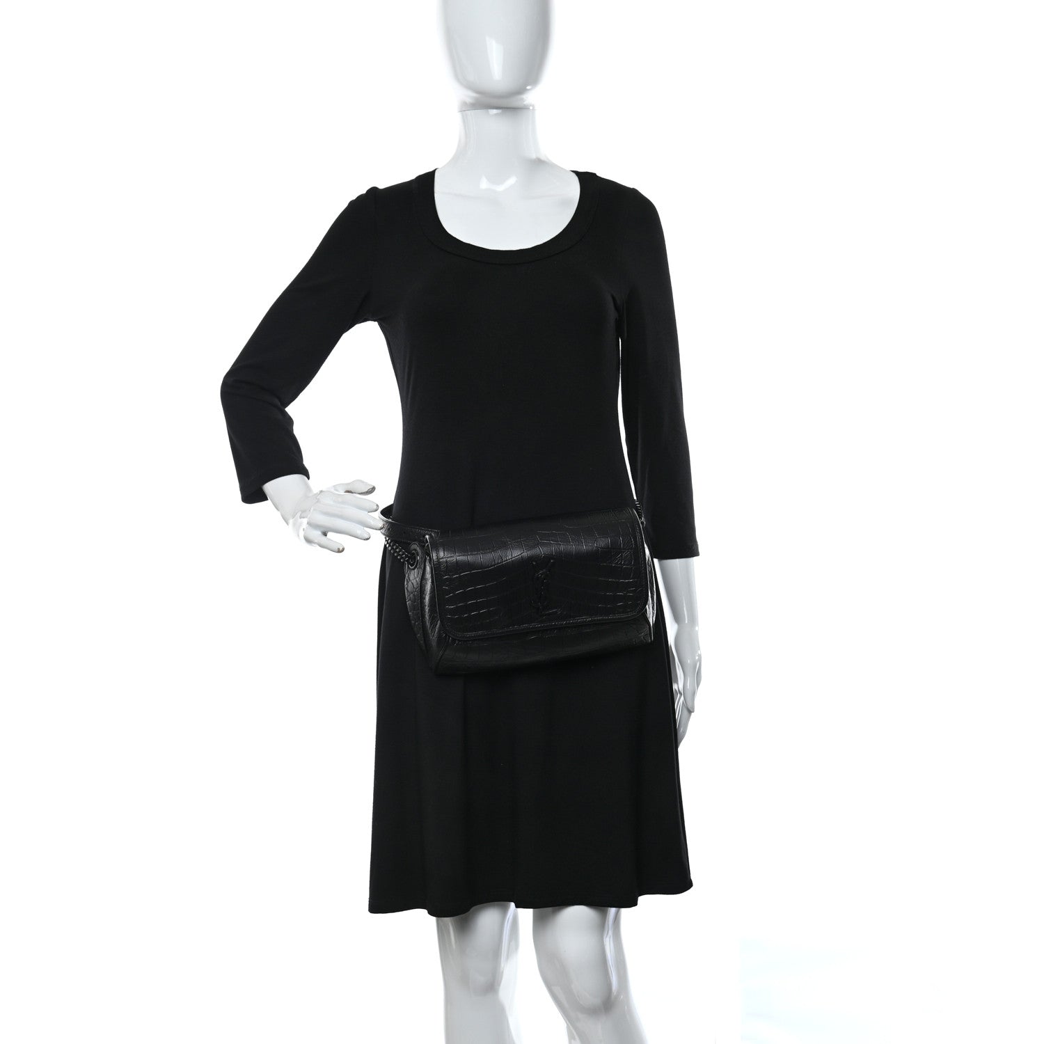 Saint Laurent Crocodile Embossed Matelasse Monogram Niki Body Bag Black 3 of 9