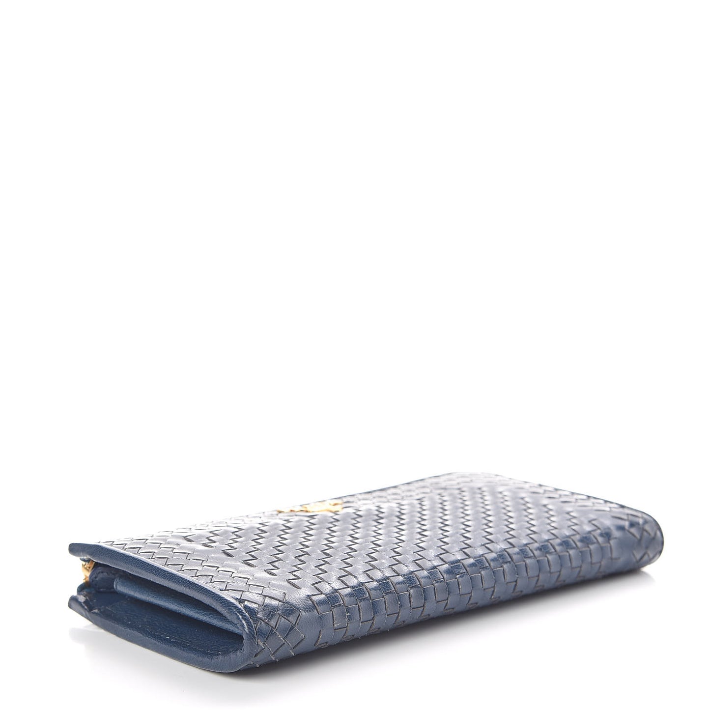 Goatskin Woven Zip Around Wallet Azzurro