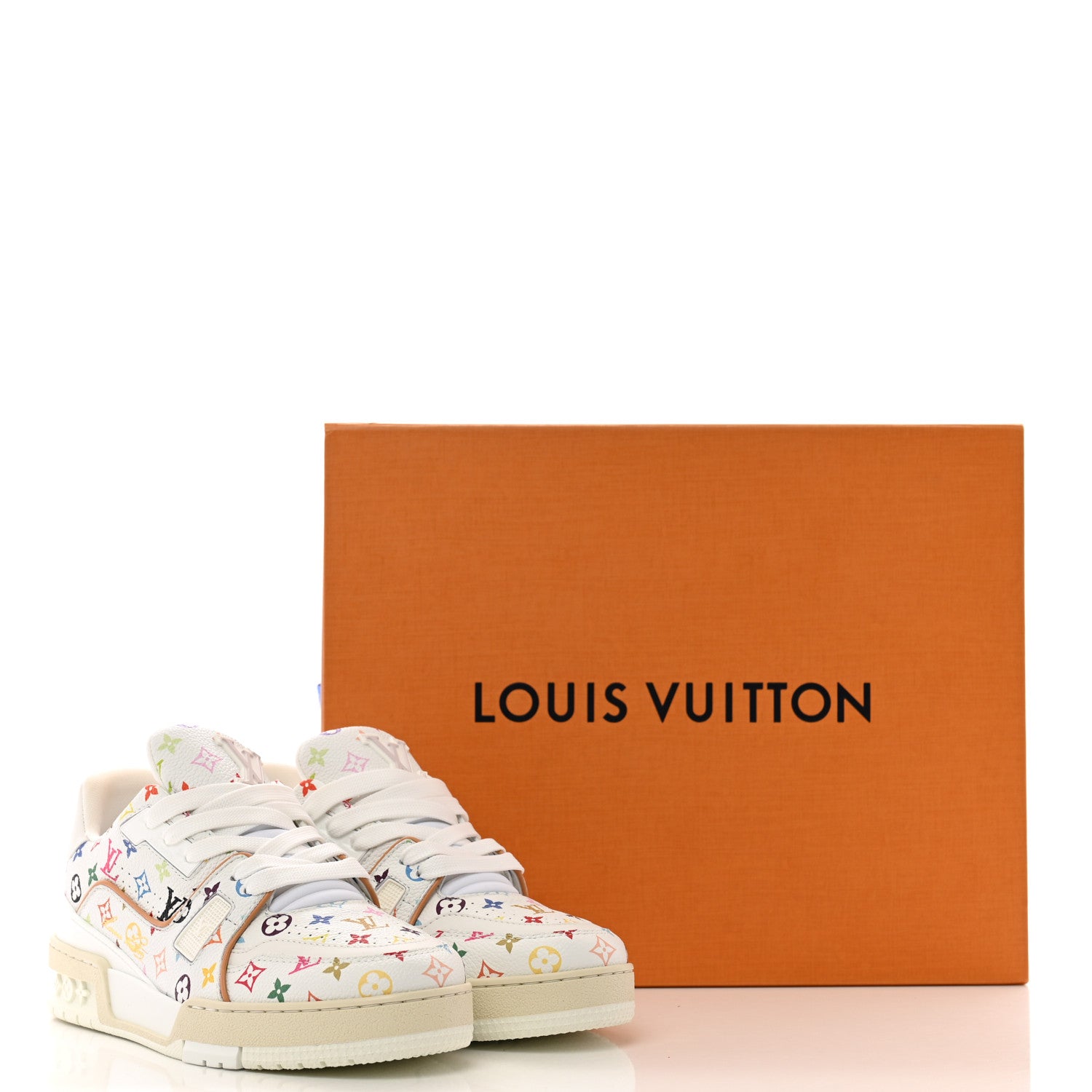 Louis Vuitton LV X TM Calfskin Monogram Multicolor Womens LV Trainer Sneakers 37.5 White 10 of 10