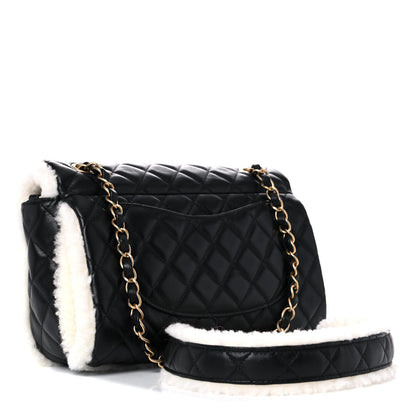 Chanel Lambskin Shearling Large CC Flap Bag Black White 3 of 9