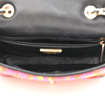 Chanel Sequin Logo Single Flap Orange Turquoise Pink 5 of 10
