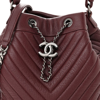 Chanel Deerskin Chevron Small CC Chain Bucket Bag Burgundy 8 of 11