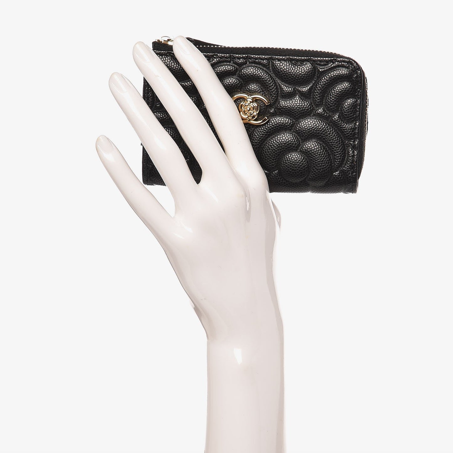 Caviar Camellia Embossed Key Holder Case Black