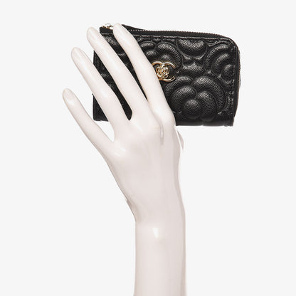 Chanel Caviar Camellia Embossed Key Holder Case Black 2 of 8