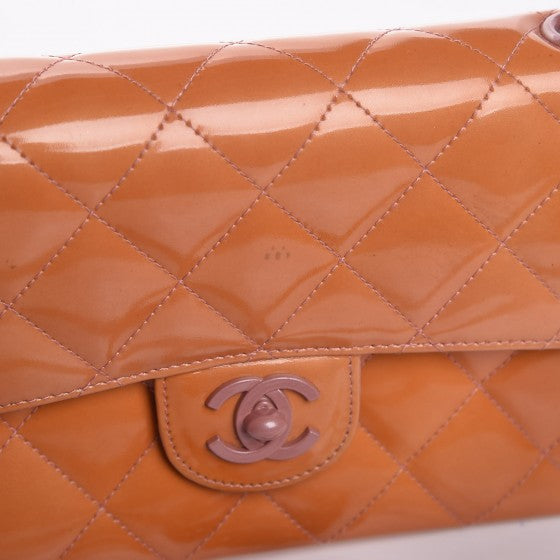 Patent Quilted Mini Rectangular Flap Orange