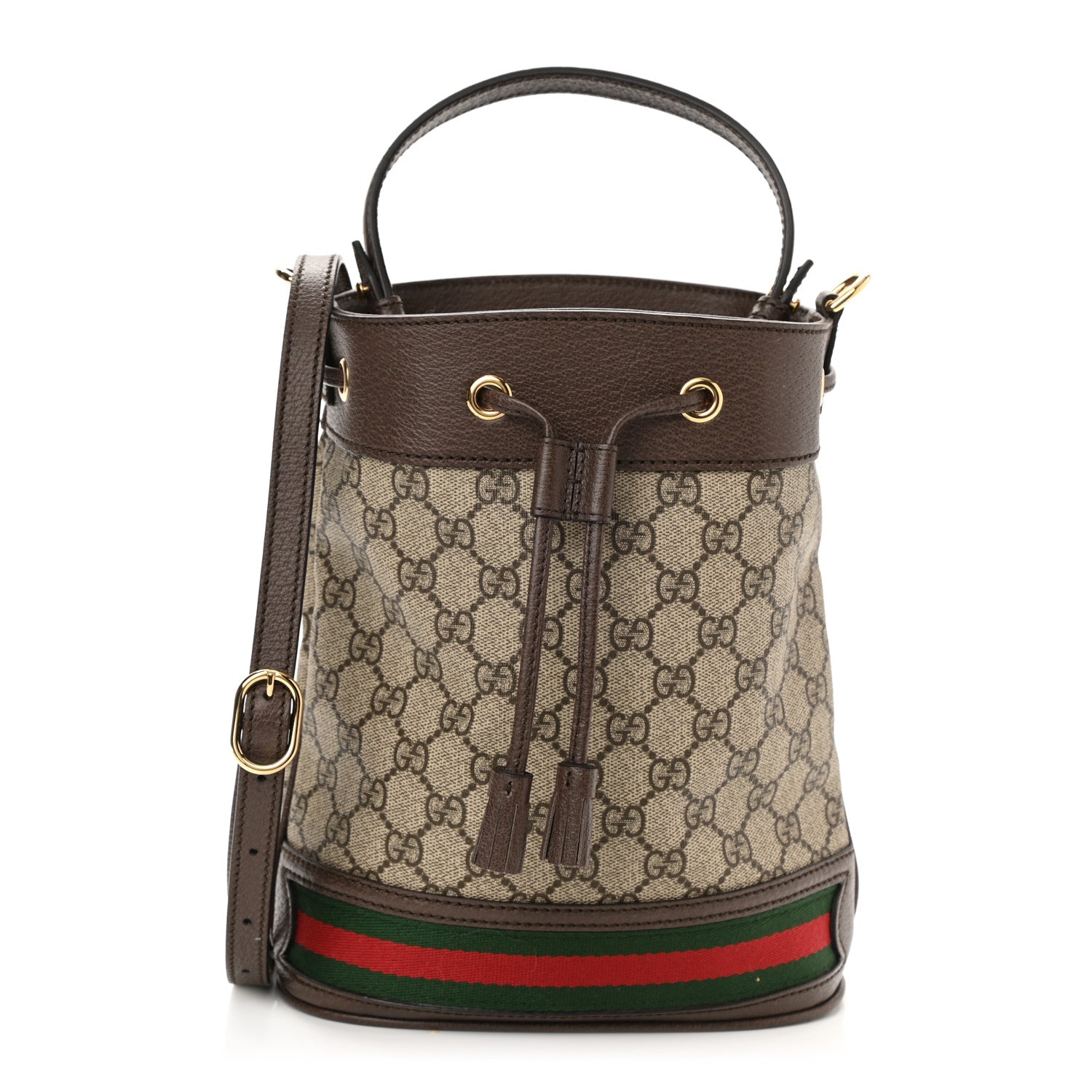 Gucci GG Supreme Monogram Web Small Ophidia Bucket Bag Brown 1 of 7