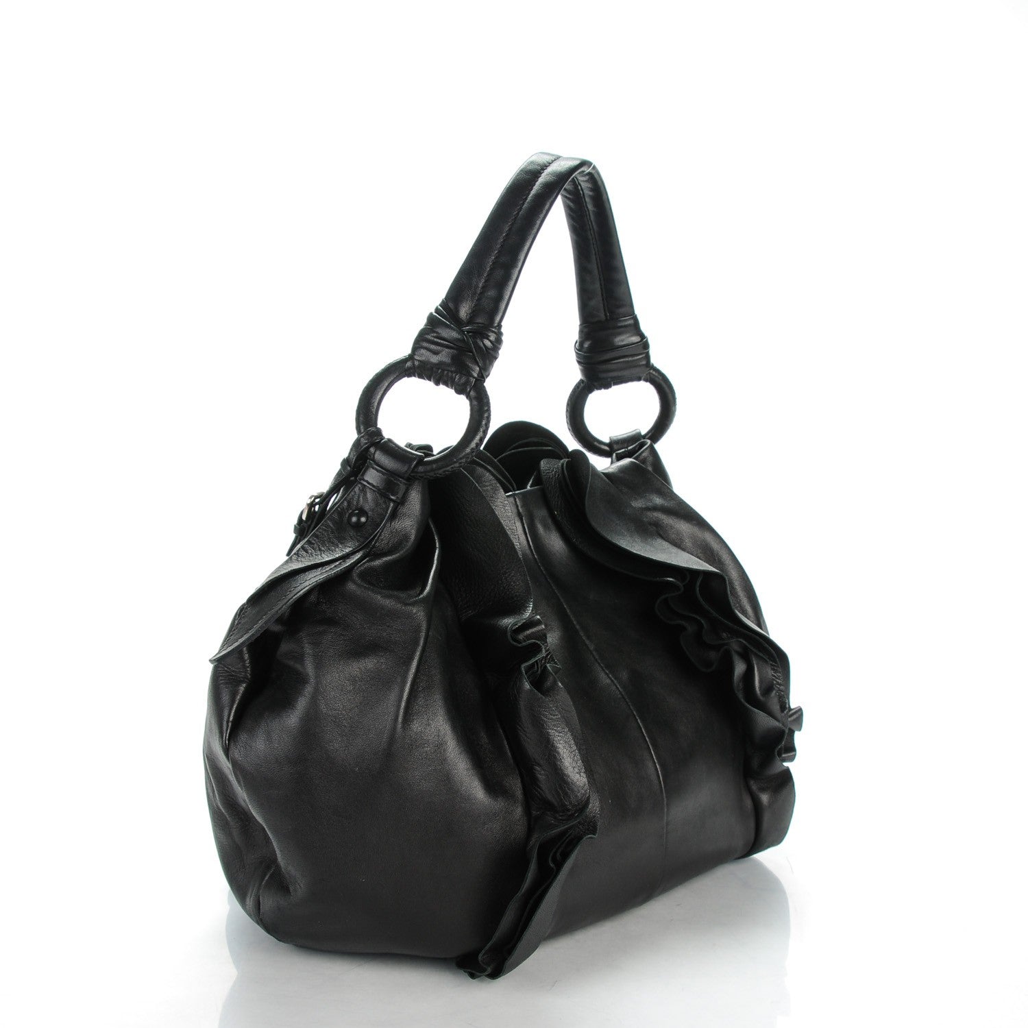 Prada Nappa Ruffle Hobo Nero Black 3 of 9
