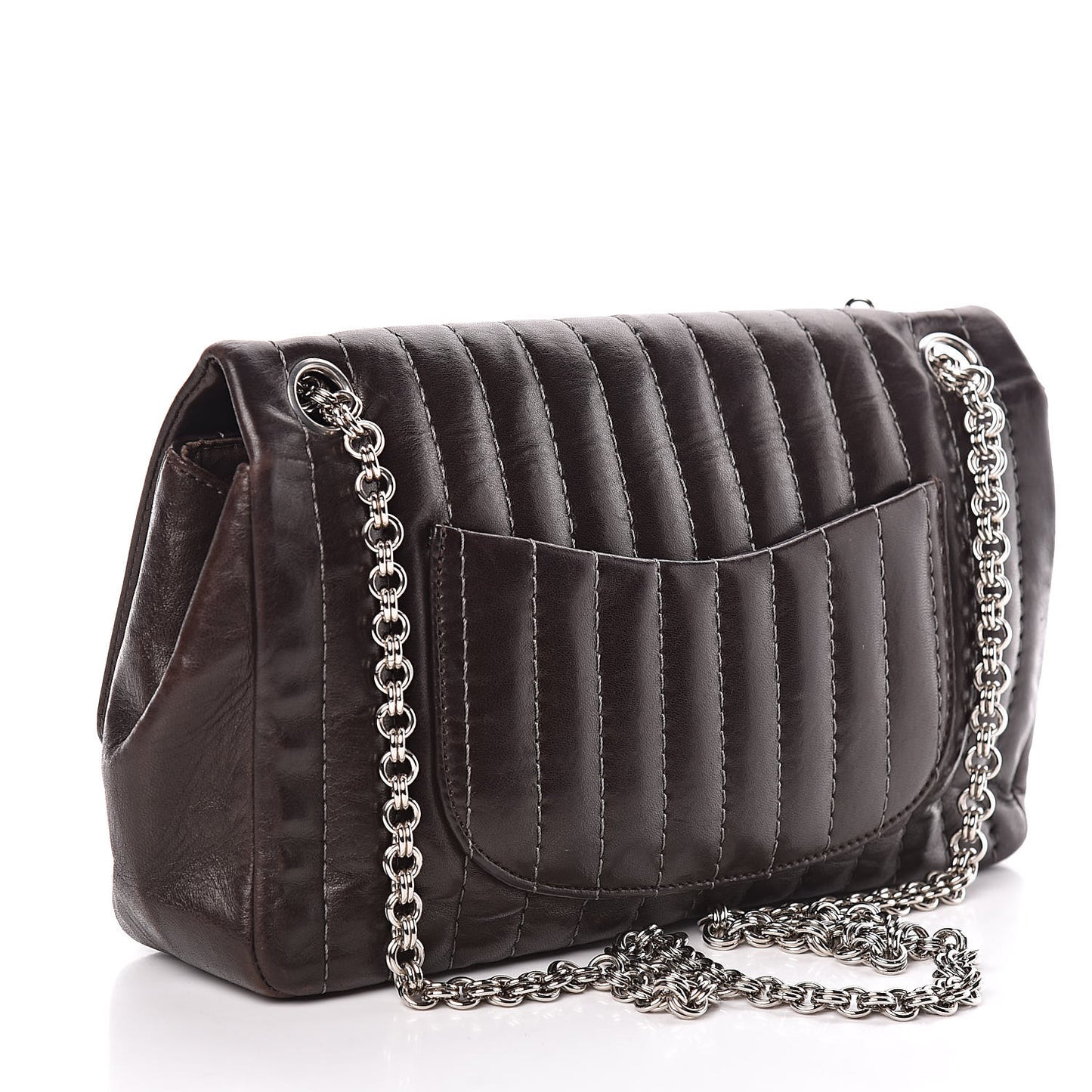 Lambskin Vertical Quilted Medium Single Flap Brown