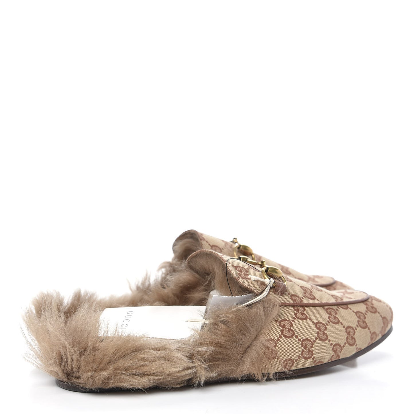 GG Monogram Fur Mens Princetown Slippers 9.5 Beige Ruggine Rust