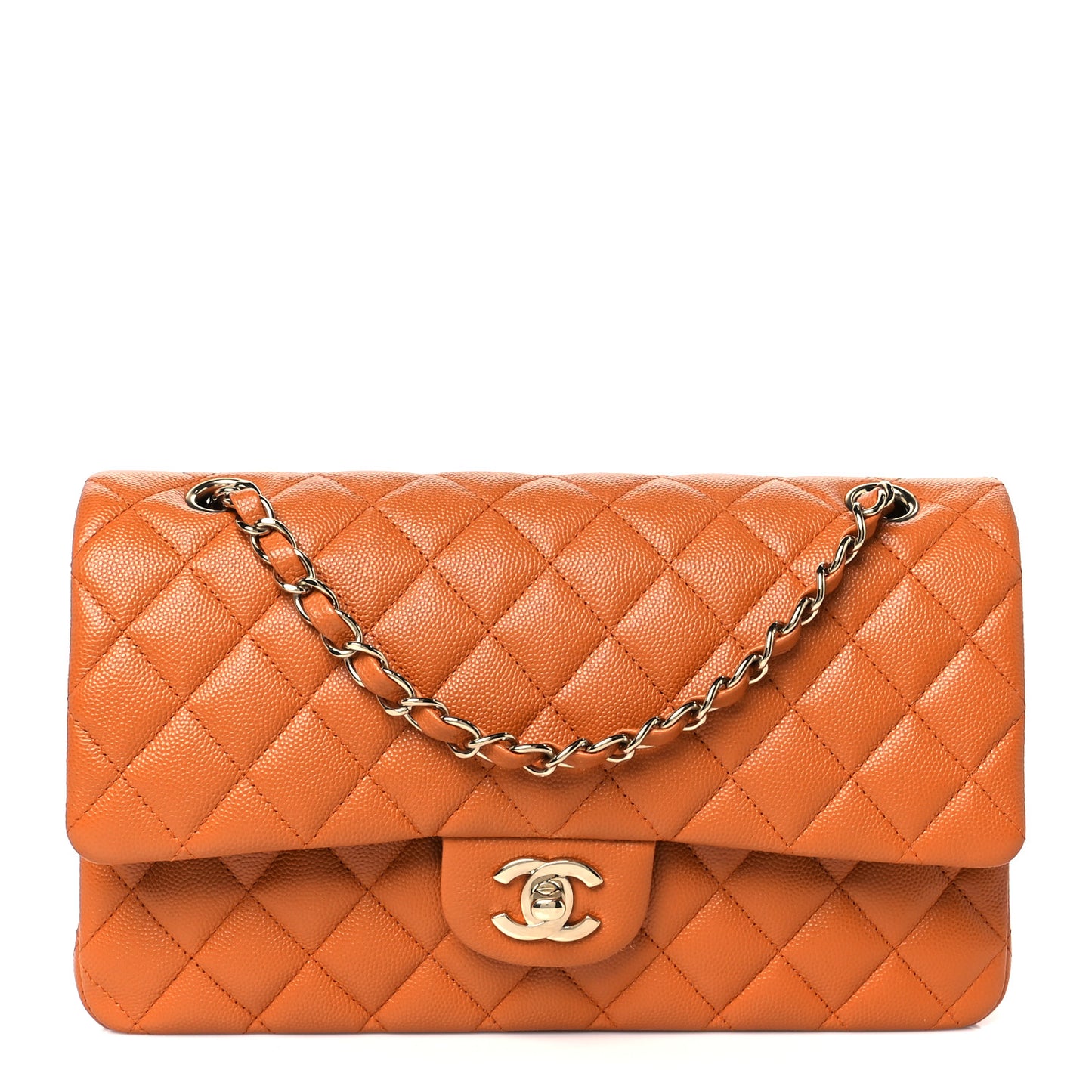 Caviar Quilted Medium Double Flap Light Brown Light Brown