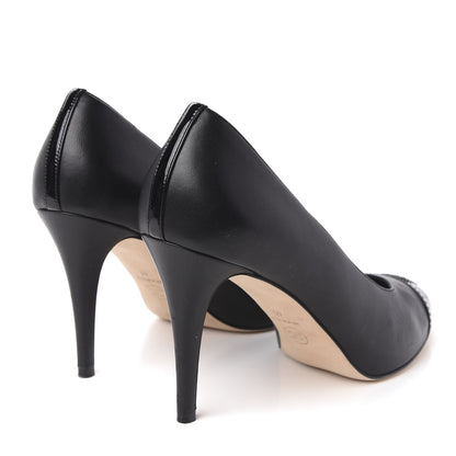 Chanel Lambskin Calfskin Patent Cap Toe CC Pumps 41 Black 4 of 9