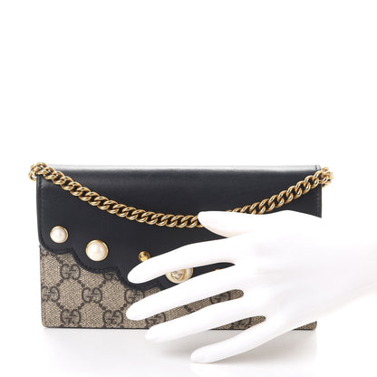 Gucci GG Supreme Monogram Mini Peony Pearly Wallet on Chain Black 3 of 10