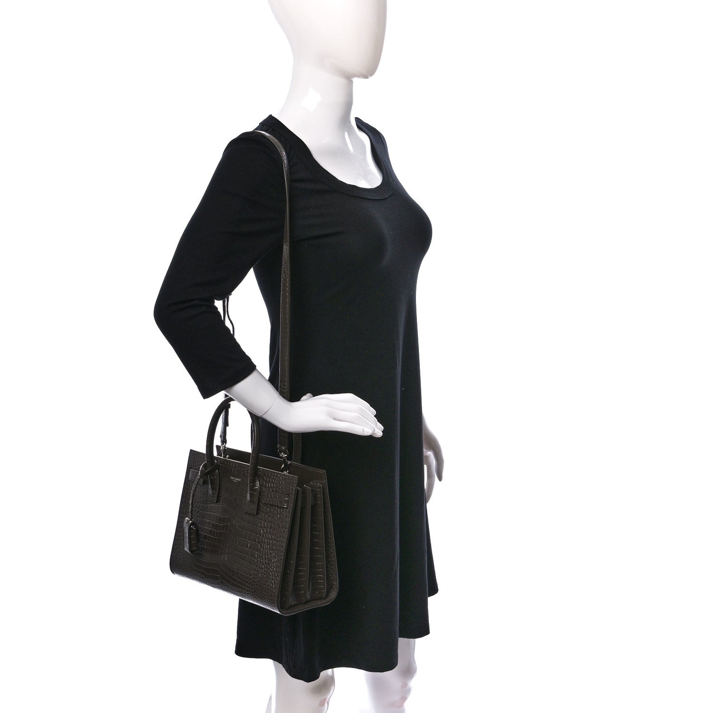 Calfskin Crocodile Embossed Baby Sac De Jour Dark Brown
