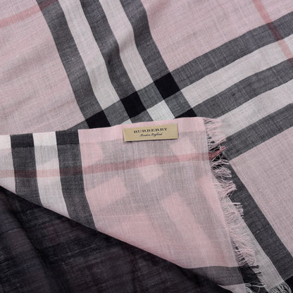 Burberry Wool Silk Gauze Ombre Giant Check Scarf Pink 3 of 3
